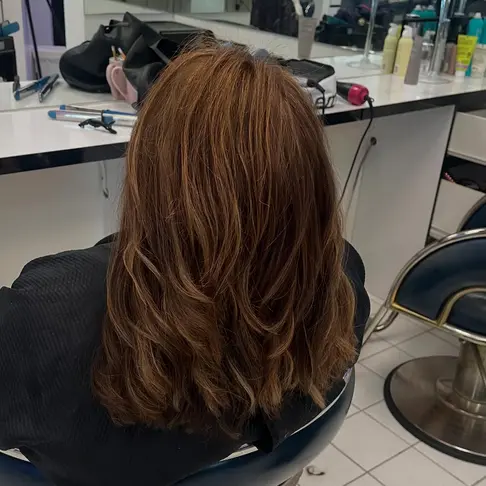 Sleek and shiny long dark hair silk press